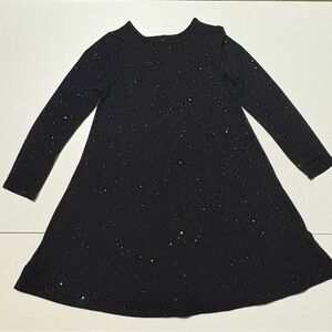 Black A-Line Casual Dress with Long Sleeves and Crew Neck